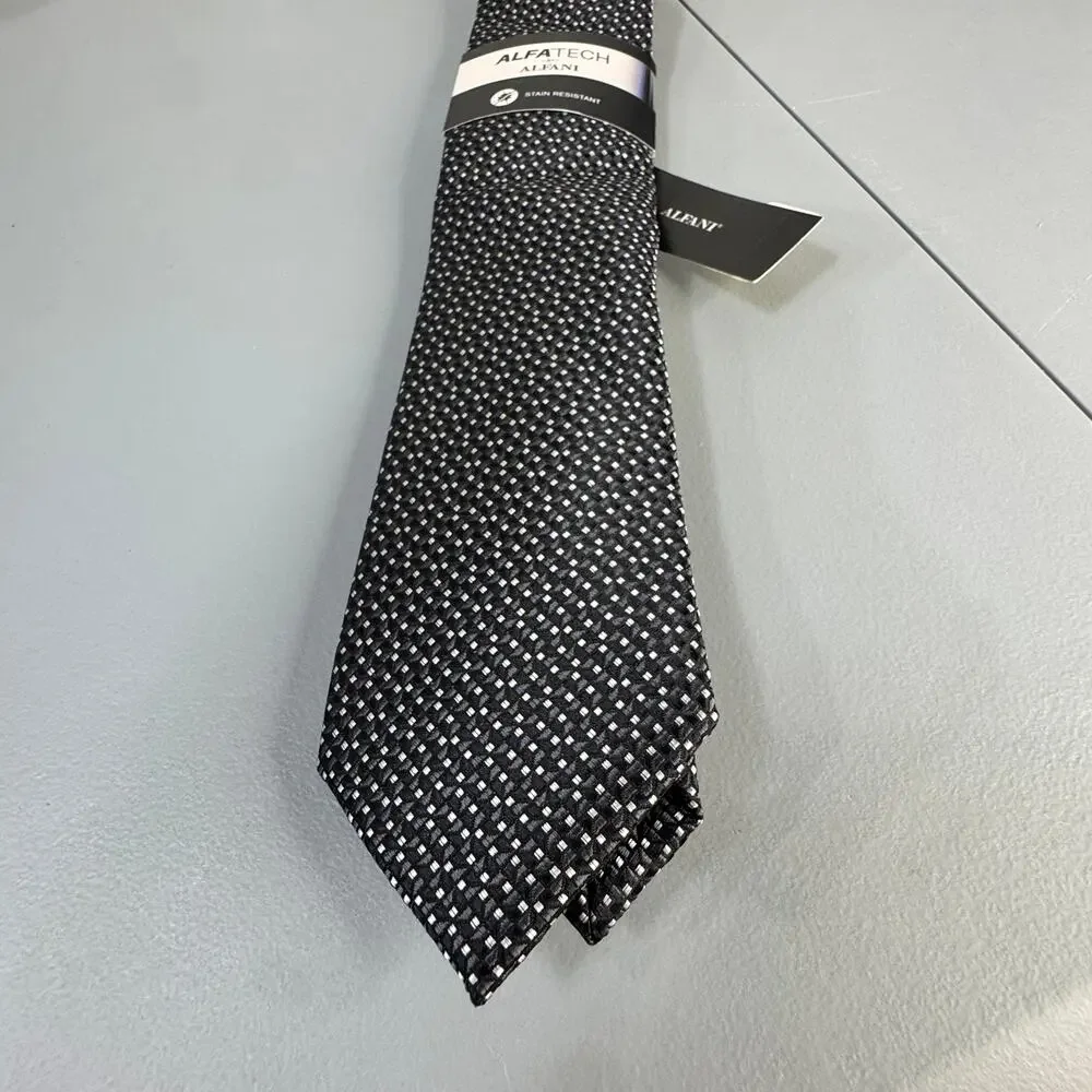 ALFANI ALFATECH Mens Necktie Mangin Mini Black Stain Resistant New